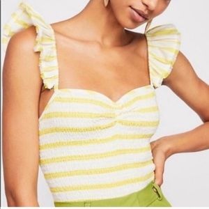 free people smocked tank, yellow and white striped! 💛